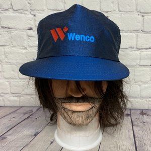 Vintage Nylon Trucker Hat Cap Snapback Navy Blue WENCO Canada Headline Headwear